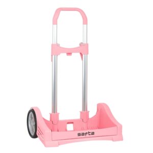 safta evolution carro portamochilas sujecion universal ruedas de 14cm antivibracion aluminio/pp 40x85x28cm color rosa
