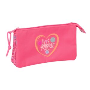 safta feeling estuche portatodo 3 compartimentos 22x12x3cm color rosa