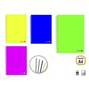 golden pack de 4 cuadernos a4 120 hojas 90gr cuadricula 5x5 hojas microperforadas con banda de color y 4 taladros tapa polipropileno colores surtidos