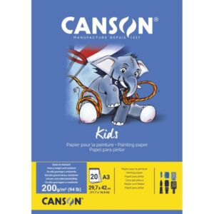 canson kids bloc para pintar a3 20 hojas 200 g/m² grano ligero certificado fsc color blanco