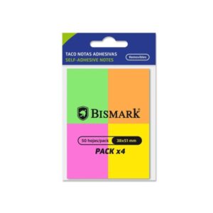 bismark pack de 4 blocs de 50 notas adhesivas 38x51mm 4 colores neon