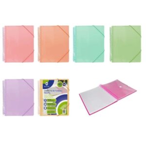 bismark carpeta espiral 40 fundas transparentes polipropileno tamaño a4 espiral plastica indeformable apertura 360 grados cierre con gomas colores pastel surtidos