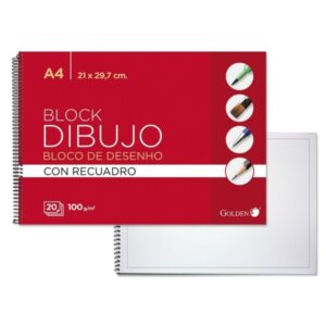 golden cuaderno de dibujo espiral a4 20 hojas con recuadro interior papel de 100gr