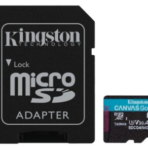 kingston tarjeta micro sdxc 64gb uhs i u3 v30 clase 10 200mb/s canvas go plus con adaptador