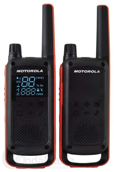 motorola t82 pack 2 walkie talkies 16 canales pmr446 + 121 codigos alcance de hasta 10km autonomia hasta 18h color negro/rojo