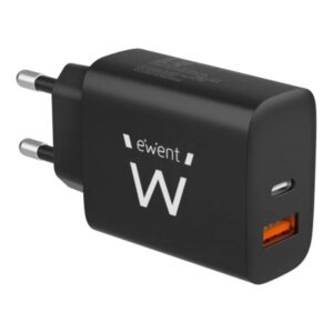ewent cargador de pared usb c/pd + usb a/qc 20w color negro
