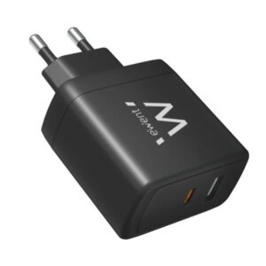 ewent ew1330 cargador gan universal de pared 65w ultrarapido 1x usb c pd 3.0 & pps, 1x usb a qc 3.0 color negro