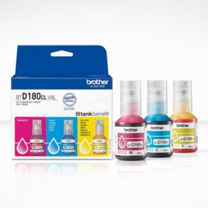 brother btd180clval pack de 3 botellas de tinta original cyan, magenta y amarillo btd180clval