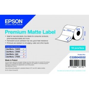 epson premium matte lab rollo de etiquetas rectangulares originales 102x76mm adhesivo permanente 440 unidades x rollo c33s045532