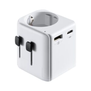 ewent ew1472 cargador de viaje universal 1xusb c, 2xusb 15w usa, uk, aus, china color blanco
