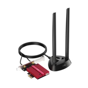 cudy adaptador de red pcie tribanda wifi 7 be9300 bluetooth 5.4 disipador termico base de antena magnetizada color negro/rojo