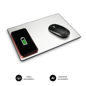 subblim alfombrilla de escritorio aluminio tamaño 10x10cm cargador inalambrico para smartphone base antideslizante bordes reforzados