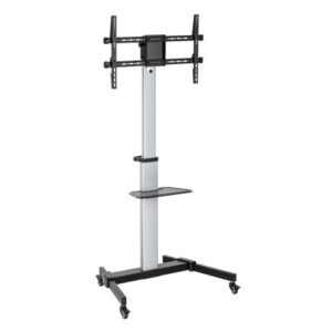 ewent ew1583 soporte de suelo para tv de 37 a 86" bandeja multiusos peso max. 50kg altura, inclinacion y rotacion ajustables ruedas color gris