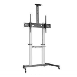 ewent ew1592 soporte de suelo para pantallas interactivas/tv de 60 a 100" bandeja multiusos peso max. 100kg altura e inclinacion ajustables ruedas color gris
