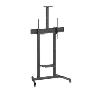 ewent ew1591 soporte de suelo para pantallas interactivas/tv de 60 a 100" bandeja multiusos peso max. 120kg altura e inclinacion ajustables elevacion con manivela ruedas color negro
