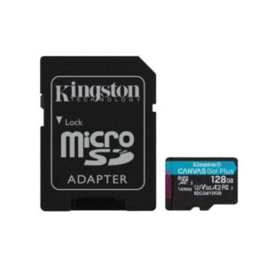 kingston tarjeta micro sdxc 128gb uhs i u3 v30 clase 10 200mb/s canvas go plus con adaptador