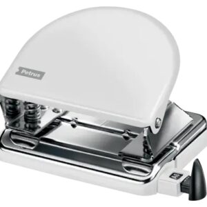 petrus 52 wow taladro perforador clasico metalico hasta 20 hojas marcas de formato facil vaciado punzones 5.5mm color blanco metalizado