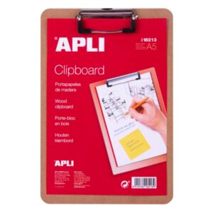 apli carpeta portapapeles con base de madera y pinza metalica medidas 155x225mm formato a5