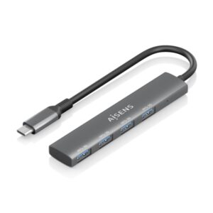 aisens hub usb c ultra delgado 1xusb3.1 gen1 + 4xusb3.0 alta velocidad 5 gbps alimentacion usb c cable 15cm color gris
