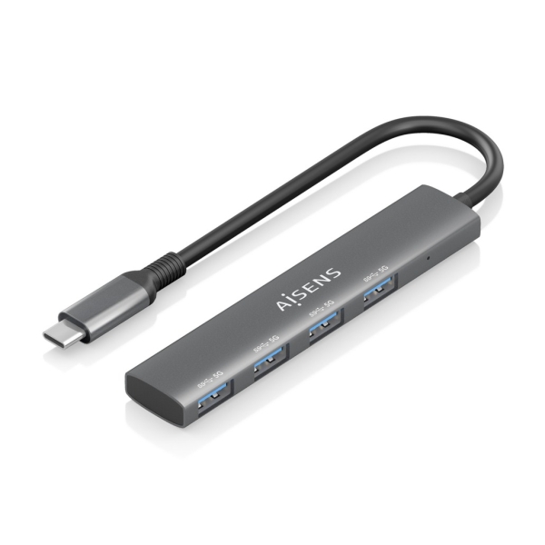 aisens hub usb c ultra delgado 1xusb3.1 gen1 + 4xusb3.0 alta velocidad 5 gbps alimentacion usb c cable 15cm color gris