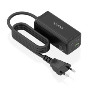 aisens cargador gan 100w 3xusb c pd3.0, qc4.0, qc5.0 1xusb a qc3.0 cable 1.4 metros color negro