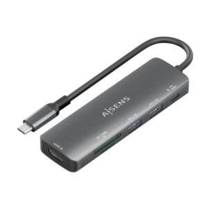 aisens usb c dock 6 en 1 usb c a 1xhdmi 2xusb a 1xusb c pd 100w 1xsd 1xmicrosd 15cm color gris