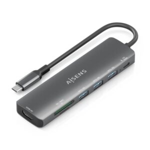 aisens usb c dock 7 en 1 usb c a 1xhdmi 3xusb a 1xusb c 100w 1xsd 1xmicrosd 15cm color gris