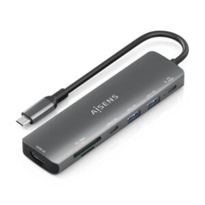 aisens usb c dock 7 en 1 usb c a 1xhdmi 2xusb a 1xusb c 1xusb c 100w 1xsd 1xmicrosd 15cm color gris