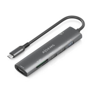 aisens usb c dock 7 en 1 usb c a 1xhdmi 2xusb a 2.0 1xusb a 3.0 1xusb c 100w 1xsd 1xmicrosd 15cm color gris
