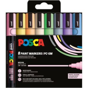 posca pc 5m/8c estuche de 8 marcadores de pintura punta de bala 1.8 2.5mm tinta base al agua resistente a la luz no permanente colores pastel surtidos