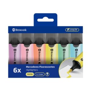 bismark long life pack de 6 marcadores fluorescentes punta biselada 2 5mm aprox tinta base de agua larga duracion colores pastel surtidos