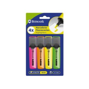 bismark long life pack de 4 marcadores fluorescentes punta biselada 2 5mm aprox tinta base de agua larga duracion colores neon surtidos