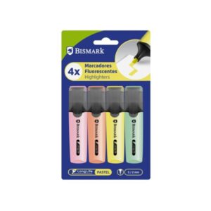 bismark pack de 4 marcadores fluorescentes punta biselada 2 5mm aprox tinta base de agua larga duracion colores pastel surtidos