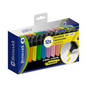 bismark long life pack de 12 marcadores fluorescentes punta biselada 2 5mm aprox tinta base de agua larga duracion colores neon y pastel surtidos