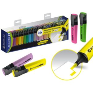 bismark pack de 24 marcadores fluorescentes punta biselada 2 5mm aprox tinta base de agua larga duracion colores neon y pastel surtidos
