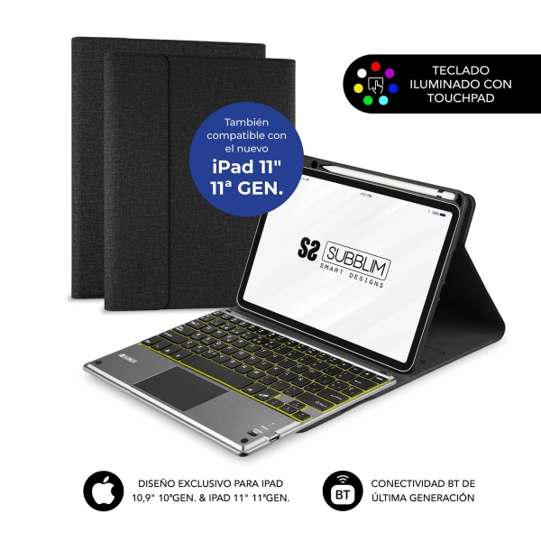 subblim funda con teclado excluisva para ipad 10ª y 11ª generación de 10.9" y 11" teclas retroiluminadas bluetooth touchpad color negro