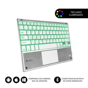 subblim teclado retroiluminado ultrafino smart bt touchpad iluminación hasta 7 colores ajustables bluetooth 3.0 autonomia 30 dias color plata