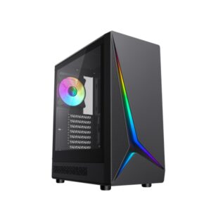 coolbox ga450 starlight caja torre atx, micro atx, mini itx lateral cristal templado tamaño hdd 2.5", 3.5" usb a 3.0, usb c y audio ventilador trasero argb 120mm soporta refrigeracion liquida color negro