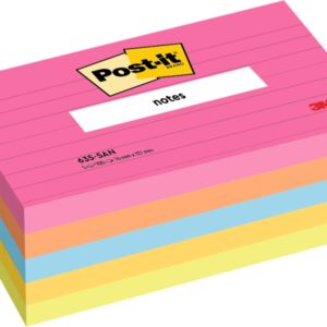 post it pack de 5 blocs de 100 notas adhesivas reposicionables con lineas 76x127mm 100% pefc colores surtidos