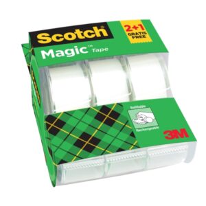 scotch magic pack de 3 cintas adhesivas invisibles 19mm x 7.5m promocion 2 + 1 gratis incluye dispensador color transparente
