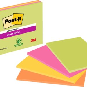 post it super sticky pack de 4 blocs de 45 notas adhesivas reposicionables forma rectangular 101x152mm colores surtidos