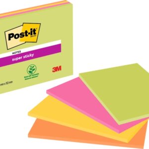 post it super sticky pack de 4 blocs de 45 notas adhesivas reposicionables forma rectangular 152x203mm colores surtidos
