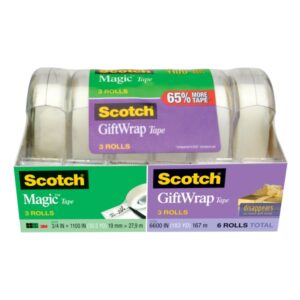 scotch magic/giftwrap pack de 6 cintas adhesivas surtidas 19mm x 27.9m color transparente