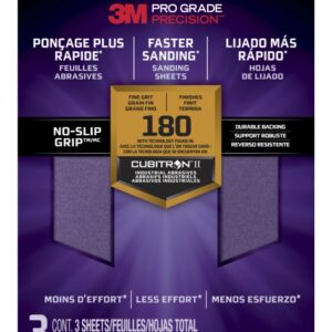 3m pro grade precision pack de 3 hojas de lijado grano 180 fino 22.8x27.9cm rendimiento superior reduccion de fatiga color lavanda