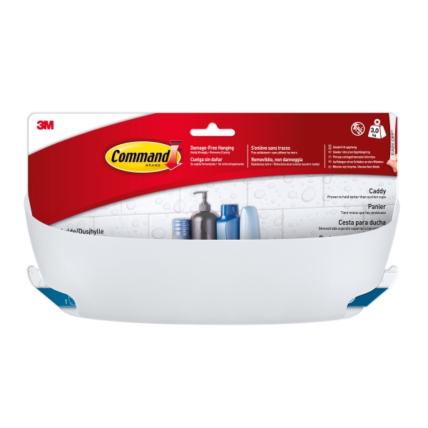 command cesto organizador de aseo soporta hasta 3kg incluye 4 tiras adhesivas color blanco