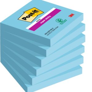 post it super sticky pack de 6 blocs de 90 notas adhesivas reposicionables forma cuadrada 76x76mm color azul