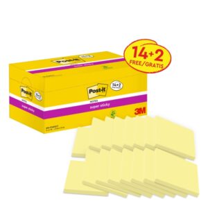 post it super sticky pack de 16 blocs de 90 notas adhesivas reposicionables forma cuadrada 76x76mm color amarillo claro