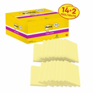 post it super sticky pack de 16 blocs de 90 notas adhesivas reposicionables forma rectangular 76x127mm color amarillo claro