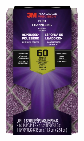 3m pro grade precision taco de lija grano 60 grueso canalizacion de polvo 6.35x11.4x2.54cm color morado