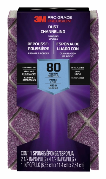 3m pro grade precision taco de lija grano 80 mediano canalizacion de polvo 6.35x11.4x2.54cm color morado